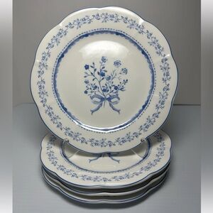 Grace Teaware Blue Bow Floral Porcelain 8" Salad Plates Set of 4 New